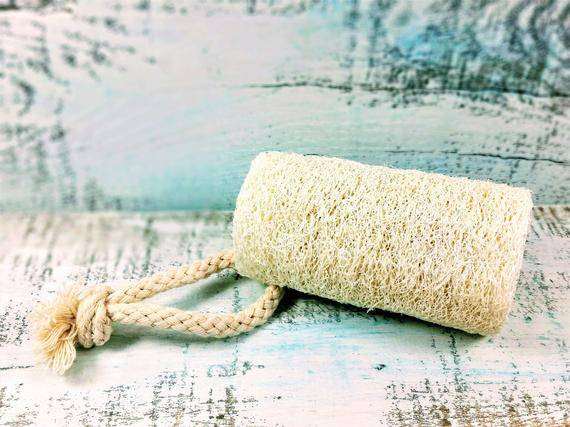 Organic natural loofah, vegan exfoliating sponge.