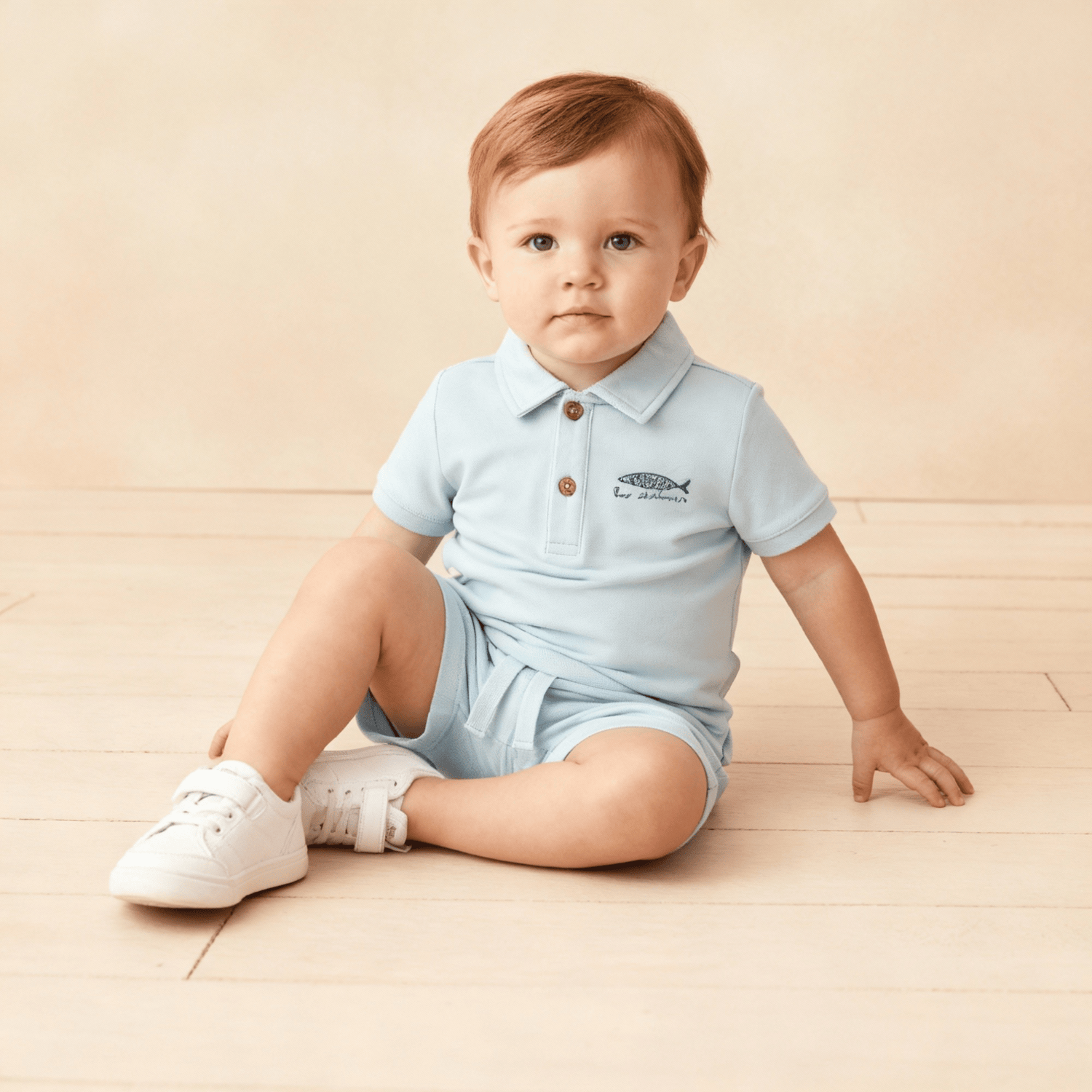 Organic Polo Shirt & Shorts Set - Light Blue - Sleeve, Collar, Button, Polo shirt, Dress shirt | Everetts Place