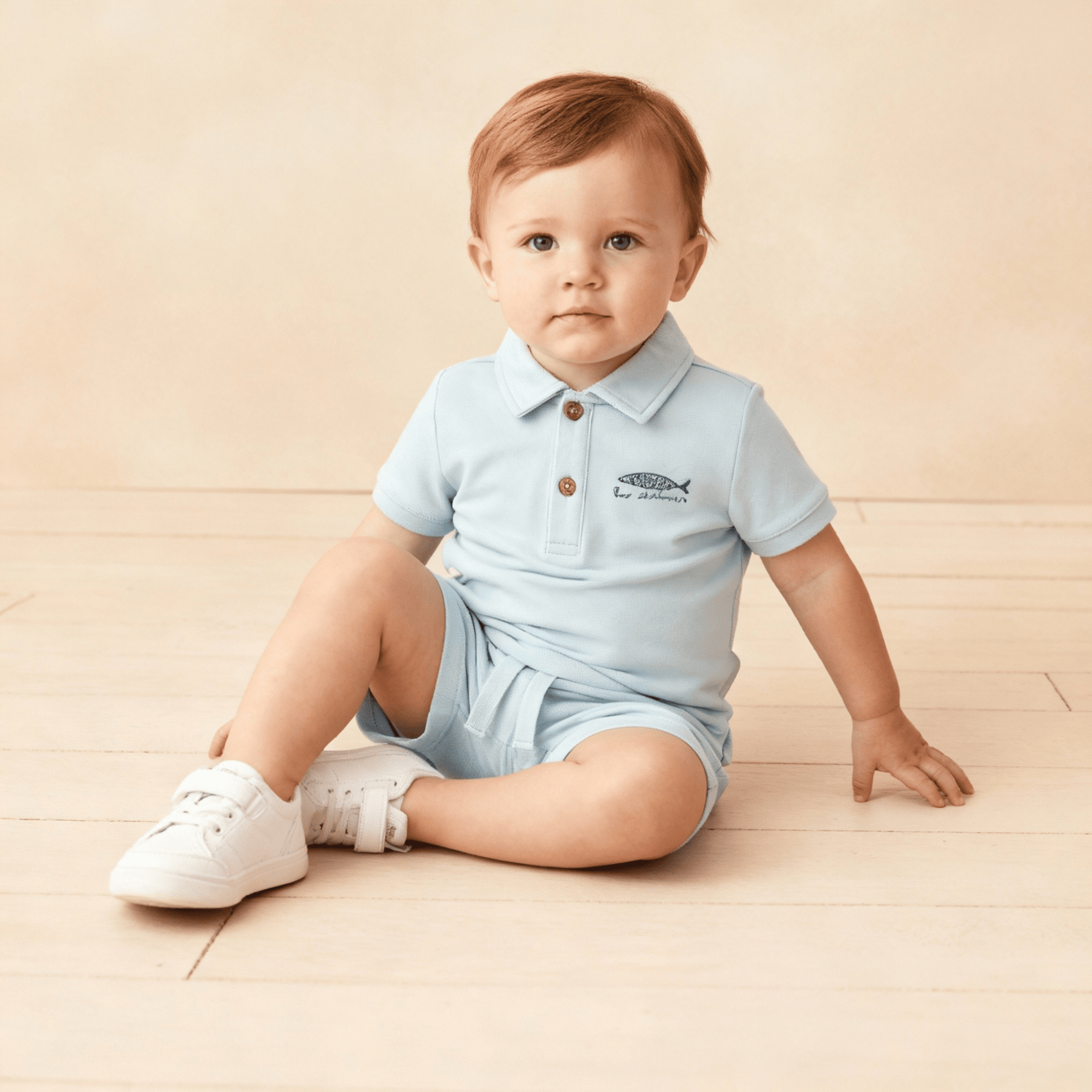 Organic Polo Shirt & Shorts Set - Light Blue - Sleeve, Collar, Button, Polo shirt, Dress shirt | Everetts Place