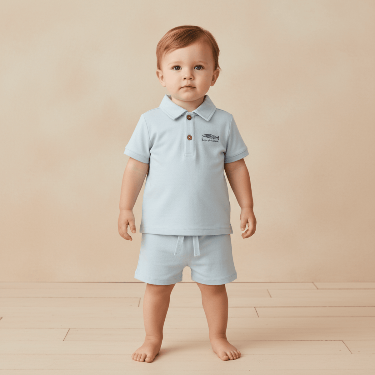 Makemake Organics Organic Polo Shirt & Shorts Set - Light Blue