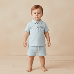 Makemake Organics Organic Polo Shirt & Shorts Set - Light Blue