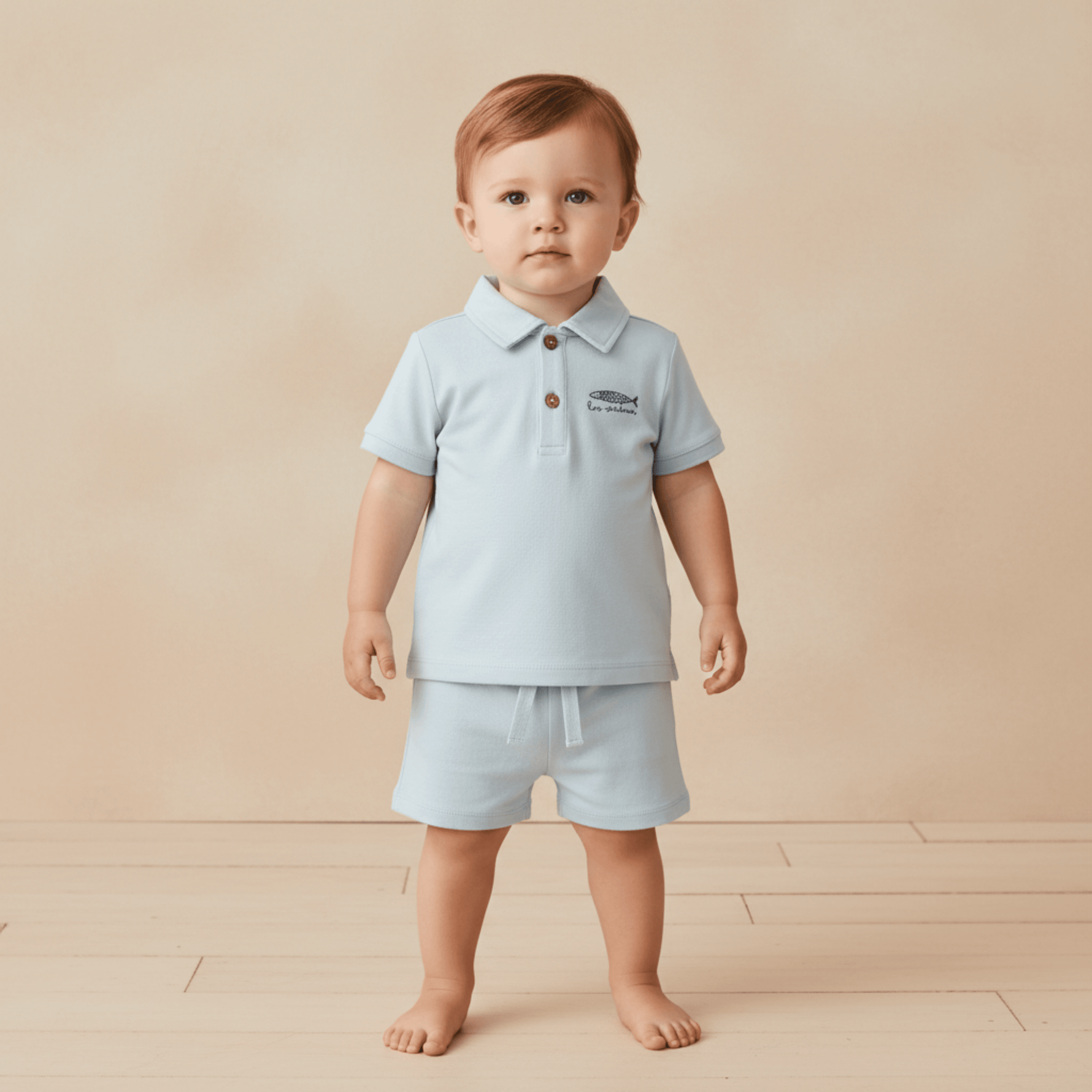 Makemake Organics Organic Polo Shirt & Shorts Set - Light Blue
