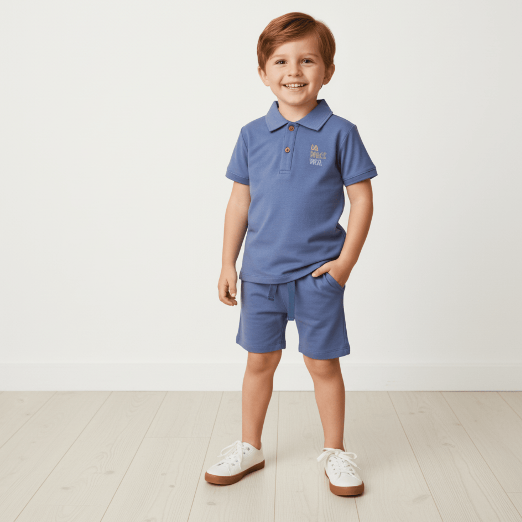 Organic Polo Shirt & Shorts Set - Slate - Sleeve, Collar, Button, Polo shirt, Fashion | Everetts Place