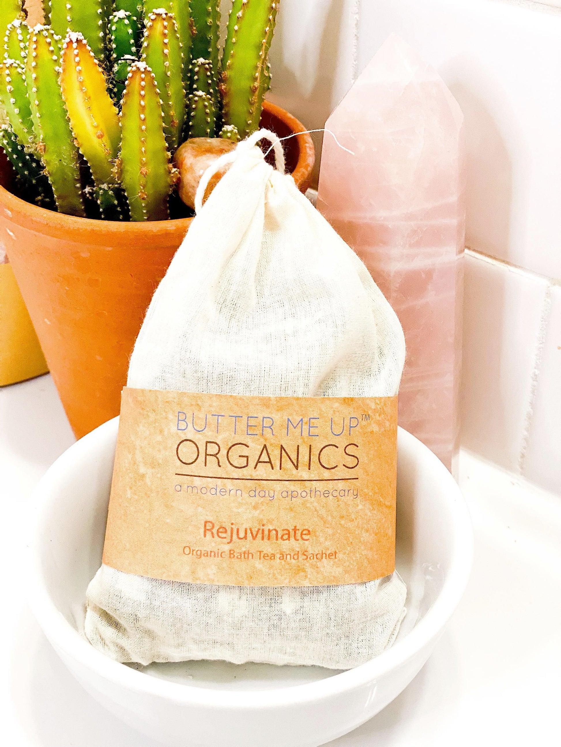 Organic Rejuvenating Bath Tea Sachet With Calamus Root Lemon Peel Jasmine Flowers Oatstraw And Pink Rose Butter Me Up Organics