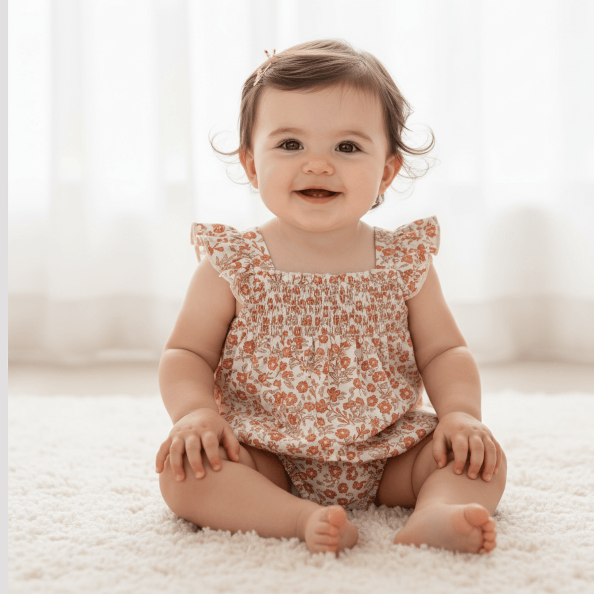 Makemake Organics Organic Ruffle Sleeve Bubble Romper - Sienna
