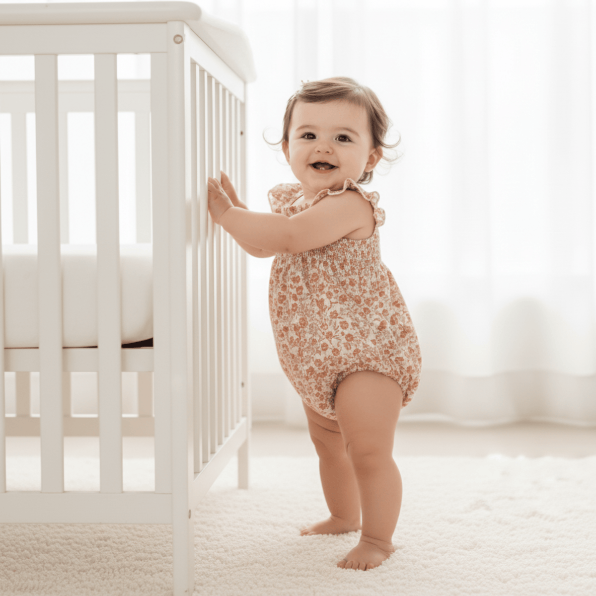 Makemake Organics Organic Ruffle Sleeve Bubble Romper - Sienna