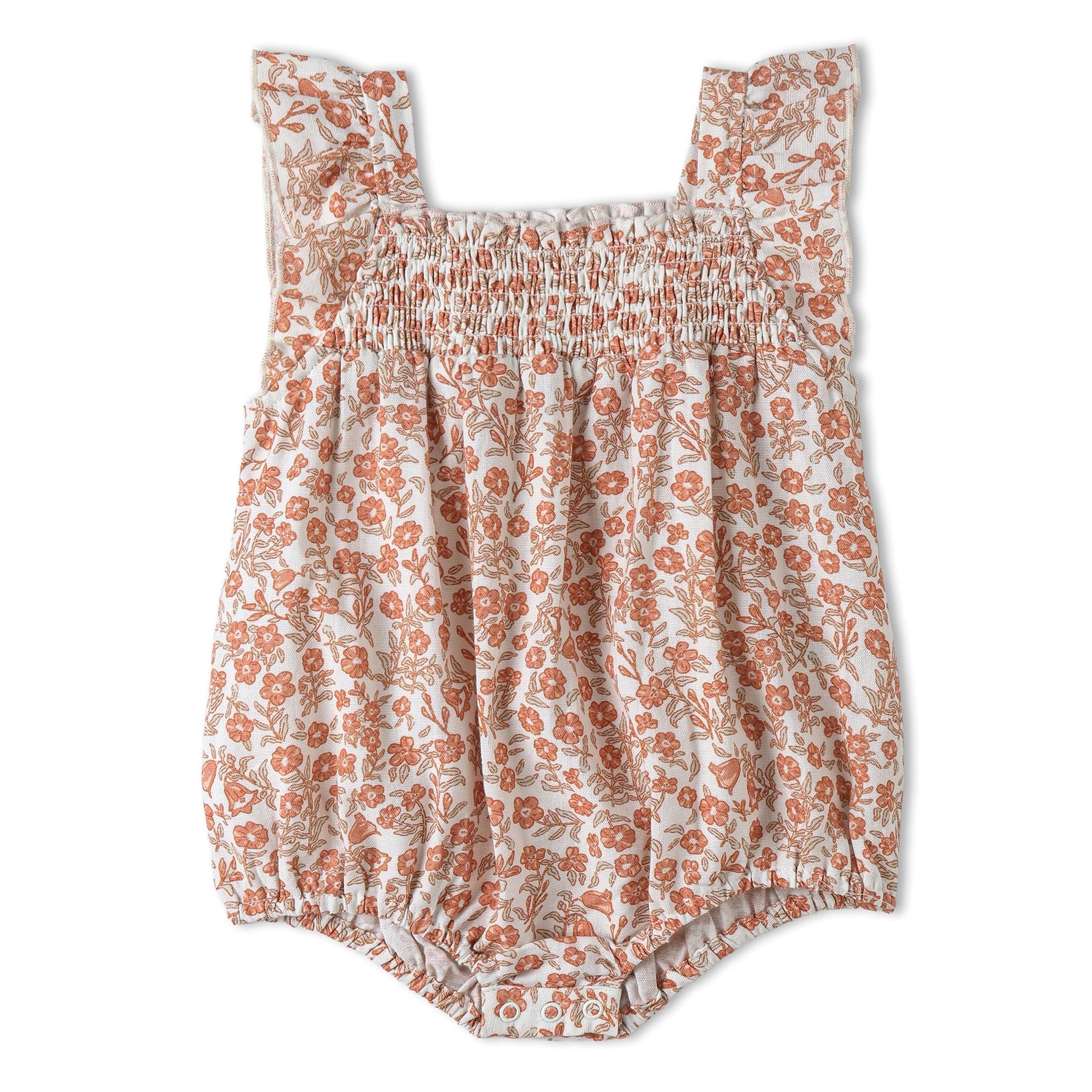 Makemake Organics Organic Ruffle Sleeve Bubble Romper - Sienna