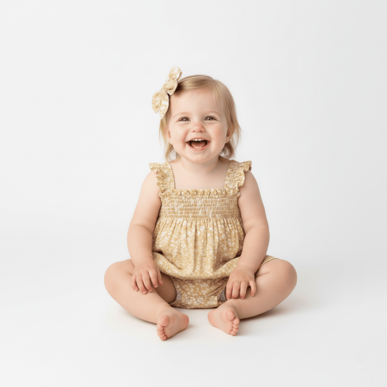 Organic Ruffle Sleeve Bubble Romper - Yellow Blossom - Baby & Toddler Clothing, Dress, One-piece garment, Pink, Day Dress | Everetts Place