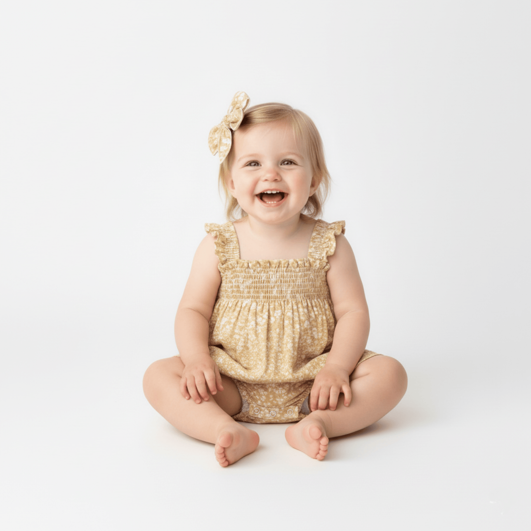 Organic Ruffle Sleeve Bubble Romper - Yellow Blossom - Baby & Toddler Clothing, Dress, One-piece garment, Pink, Day Dress | Everetts Place