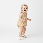 Makemake Organics Organic Ruffle Sleeve Bubble Romper - Yellow Blossom