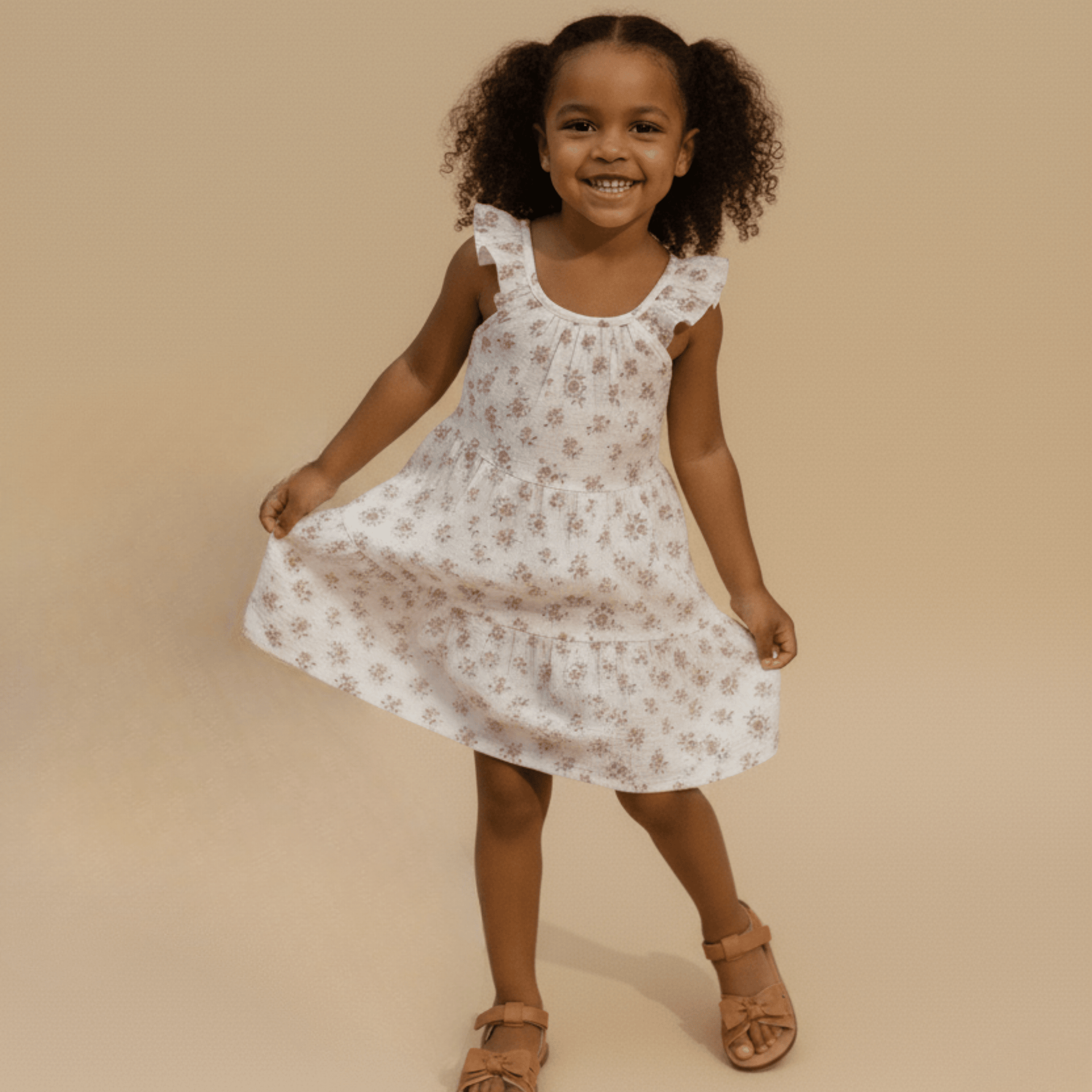Makemake Organics Organic Ruffle Tiered Dress - Blush Floral