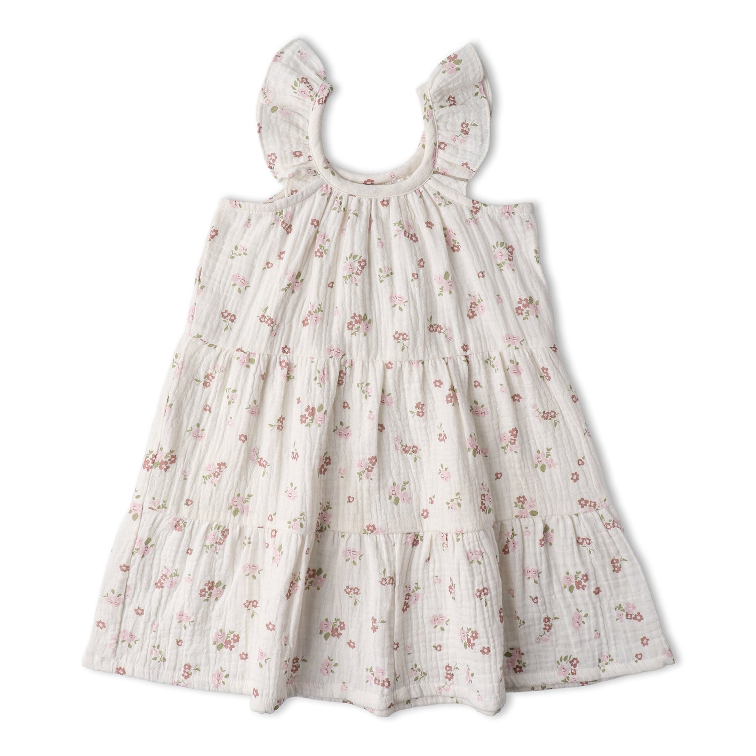Makemake Organics Organic Ruffle Tiered Dress - Blush Floral