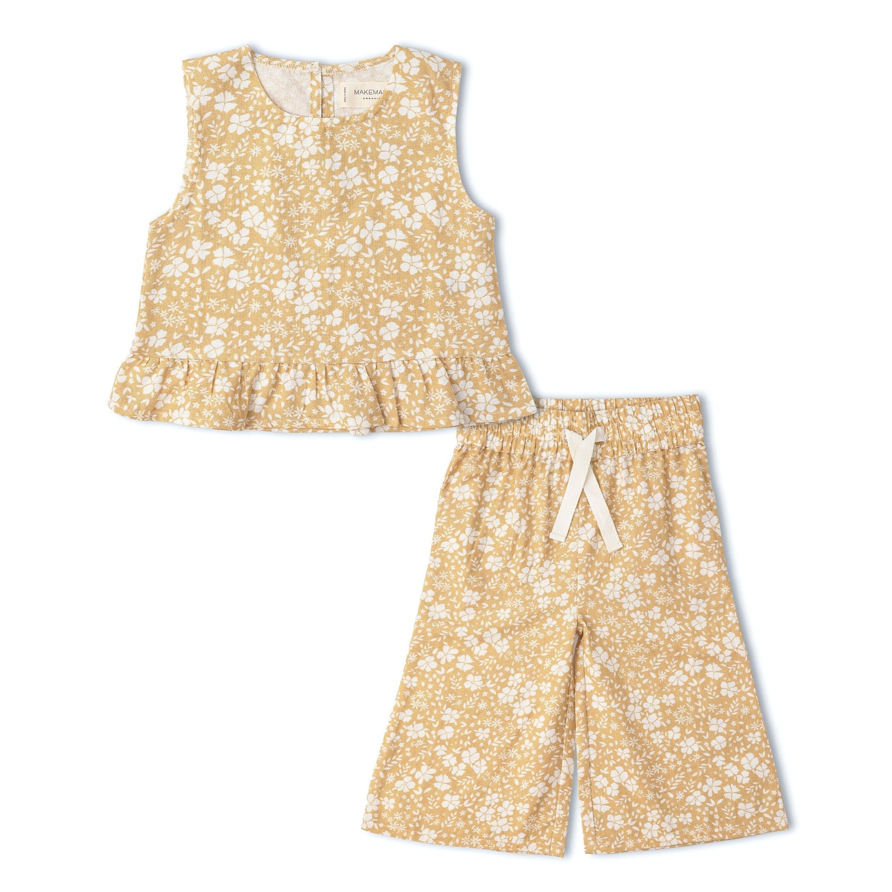 Makemake Organics Organic Ruffle Top & Pants Set - Yellow Blossom