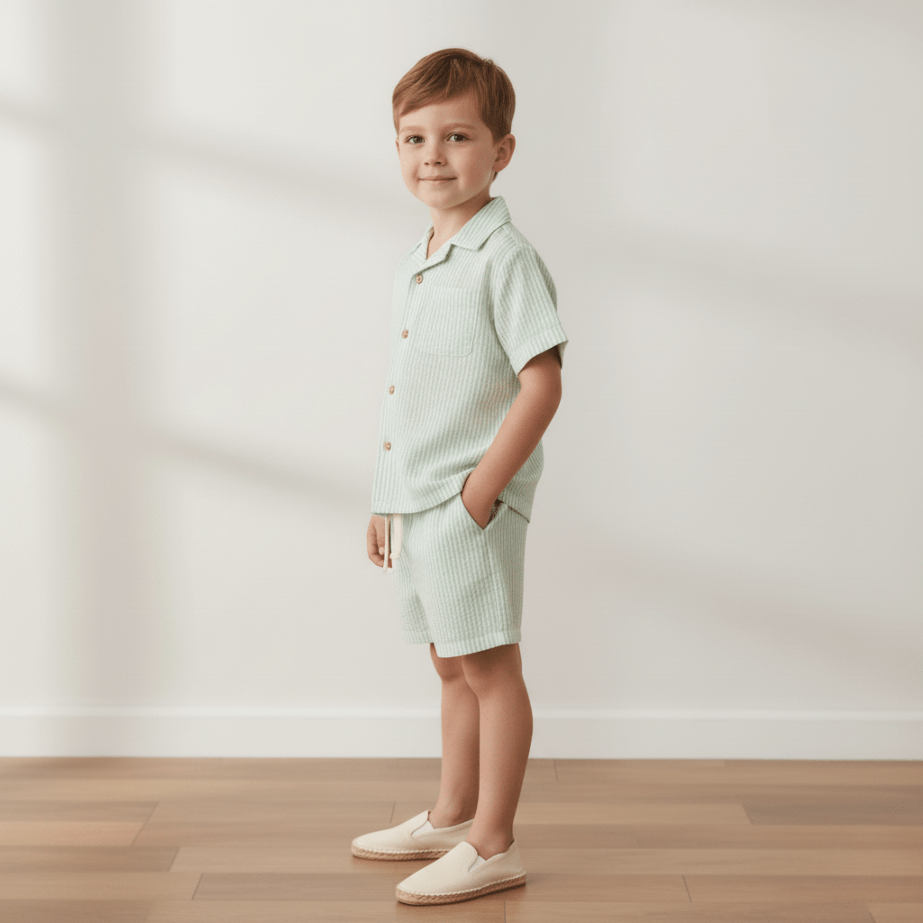 Makemake Organics Organic Shirt & Shorts Set - Basil Stripes
