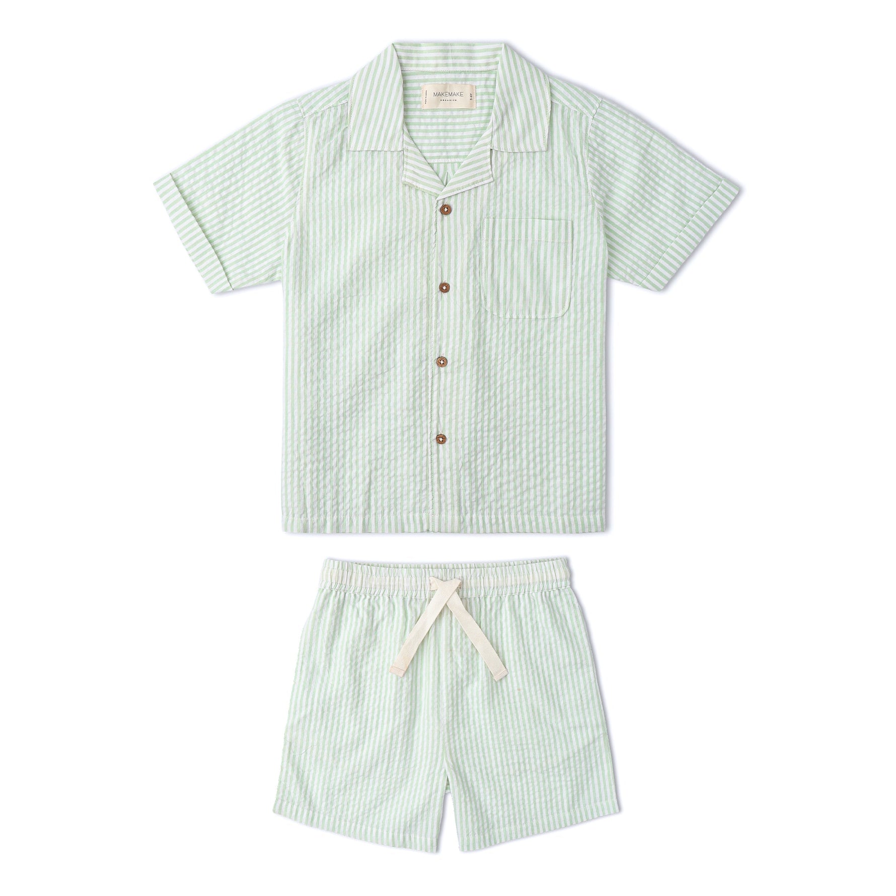 Makemake Organics Organic Shirt & Shorts Set - Basil Stripes