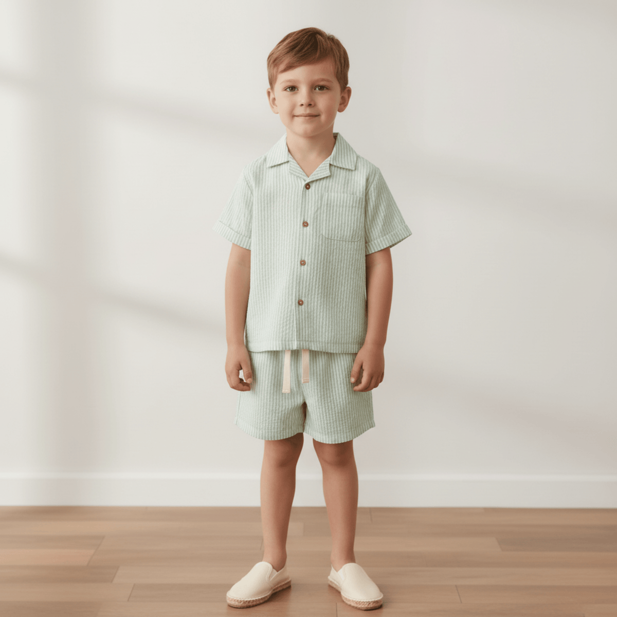 Makemake Organics Organic Shirt & Shorts Set - Basil Stripes