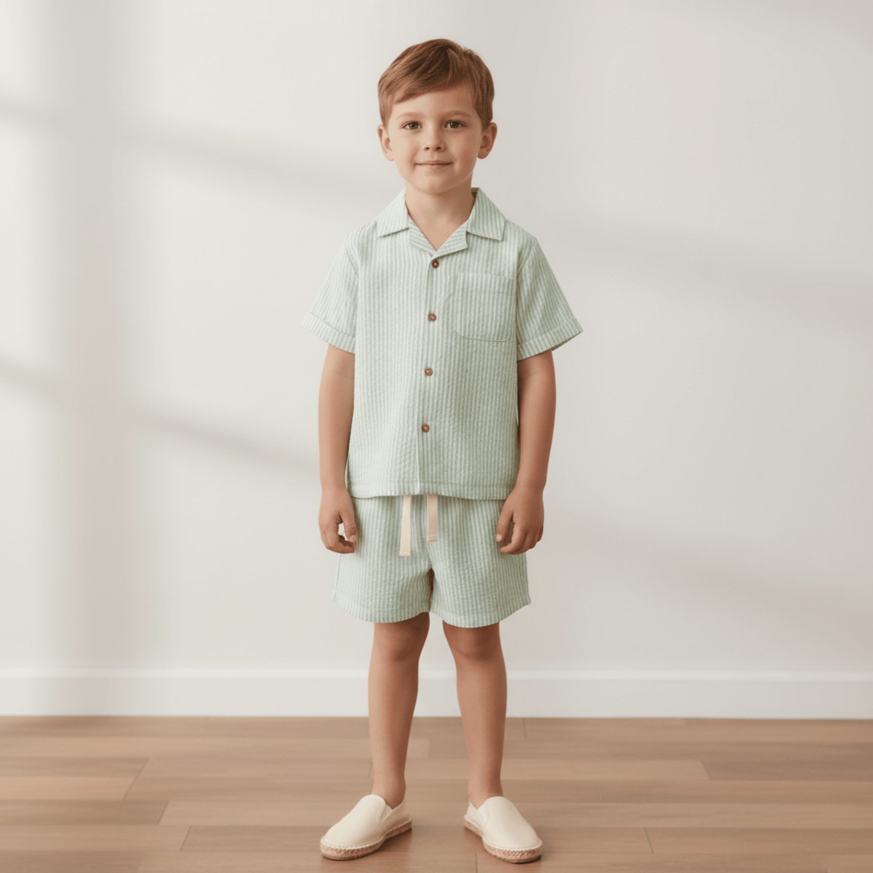 Makemake Organics Organic Shirt & Shorts Set - Basil Stripes