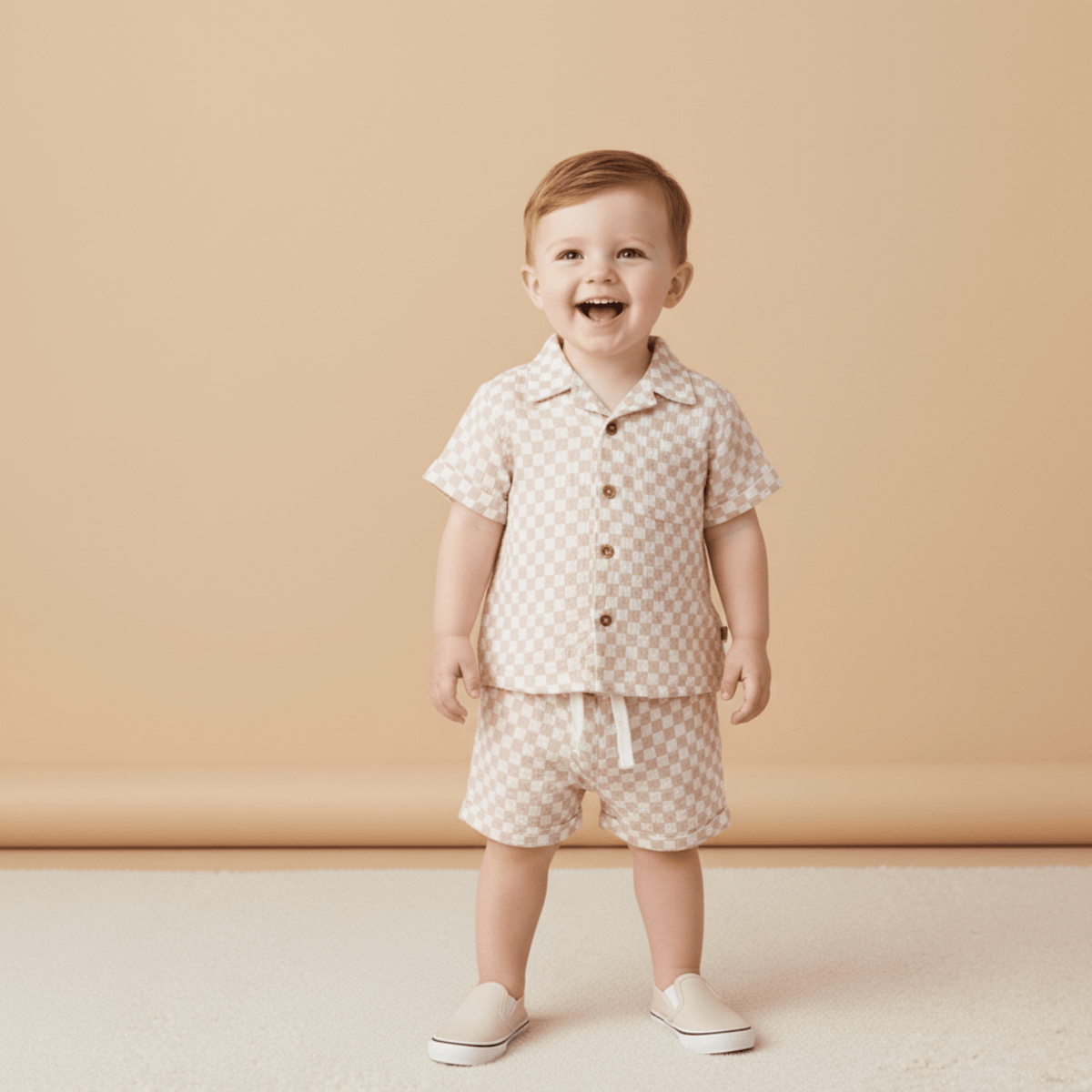 Makemake Organics Organic Shirt & Shorts Set - Brick Checks
