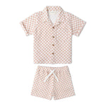 Makemake Organics Organic Shirt & Shorts Set - Brick Checks