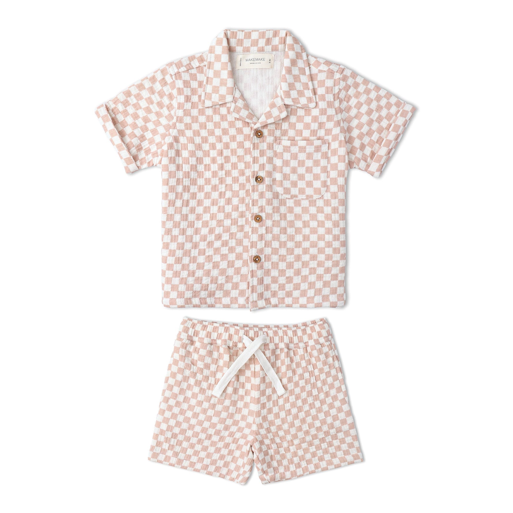 Makemake Organics Organic Shirt & Shorts Set - Brick Checks