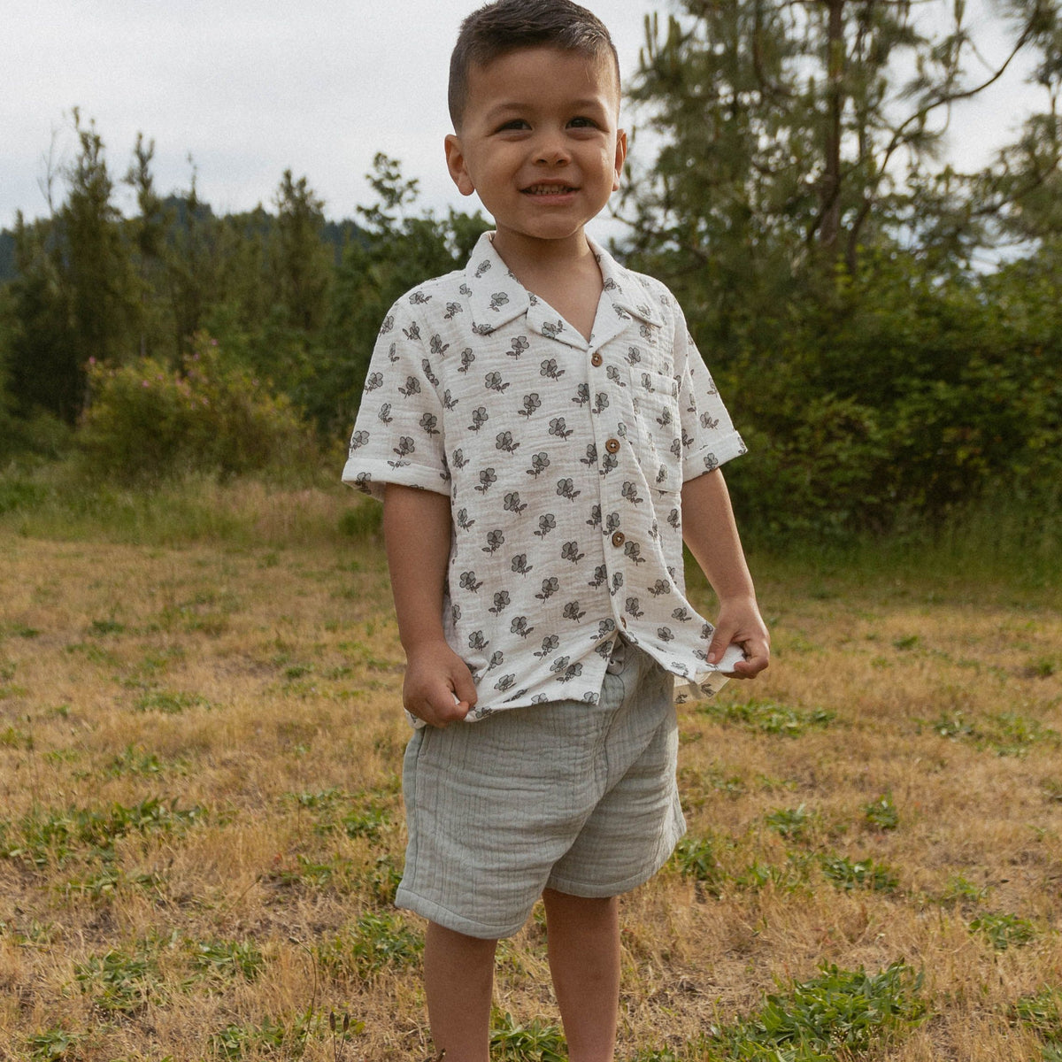 Organic Shirt & Shorts Set - Poppy - Sleeve, Happiness, Smile, Facial expression, Collar | Everetts Place
