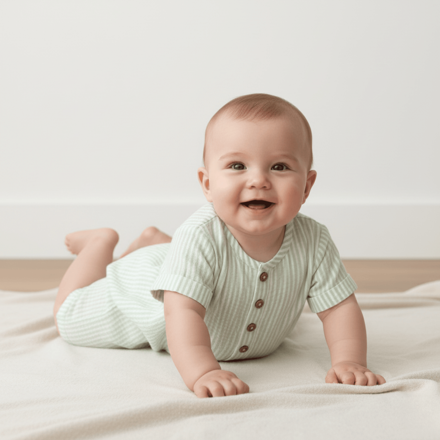 Makemake Organics Organic Short Bubble Romper - Basil Stripes