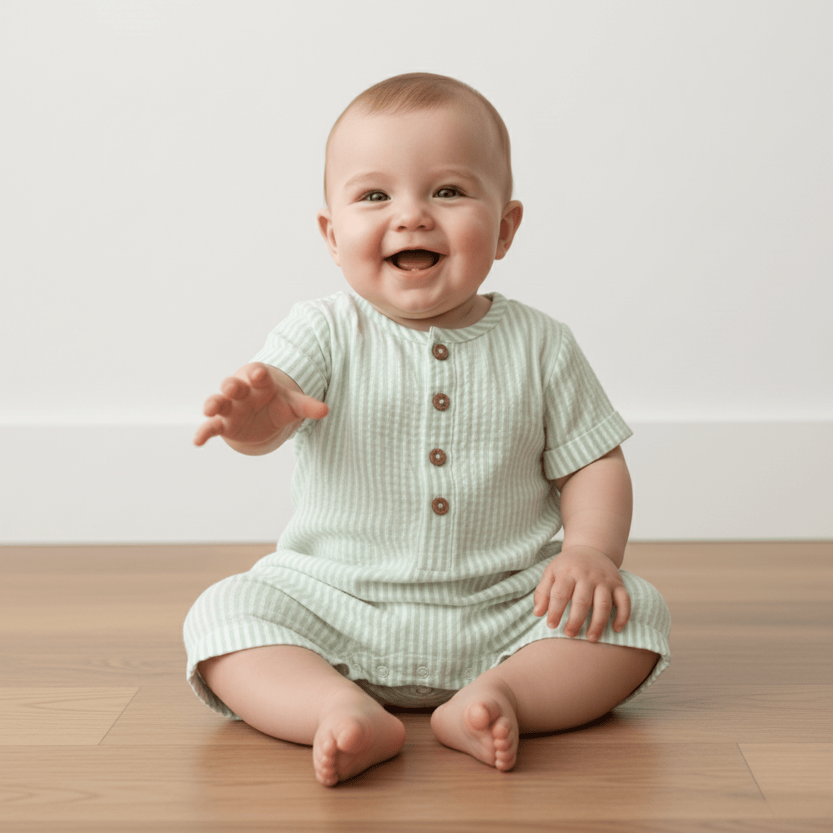 Makemake Organics Organic Short Bubble Romper - Basil Stripes