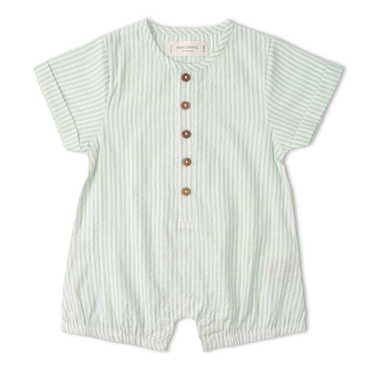 Makemake Organics Organic Short Bubble Romper - Basil Stripes