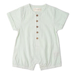 Makemake Organics Organic Short Bubble Romper - Basil Stripes