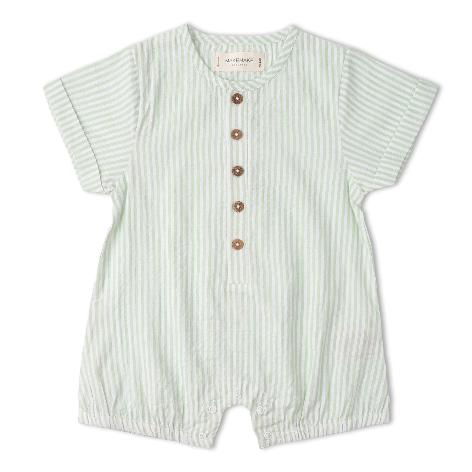 Makemake Organics Organic Short Bubble Romper - Basil Stripes