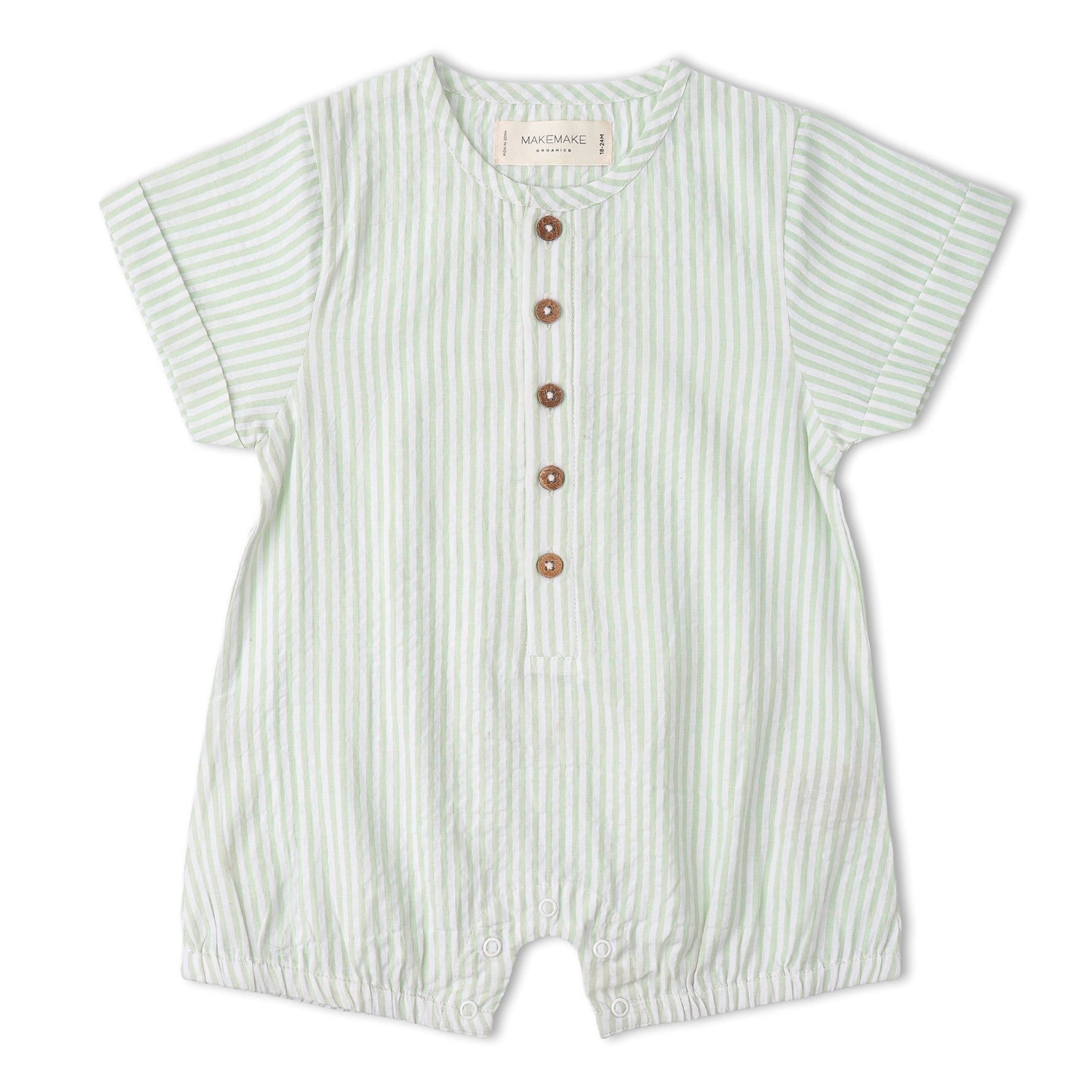 Makemake Organics Organic Short Bubble Romper - Basil Stripes