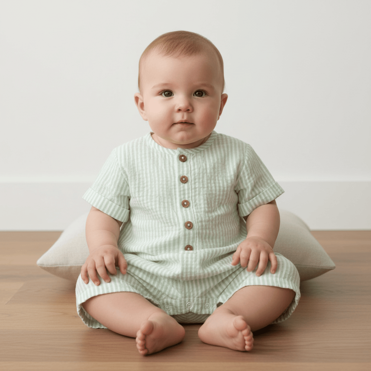 Makemake Organics Organic Short Bubble Romper - Basil Stripes