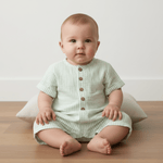 Makemake Organics Organic Short Bubble Romper - Basil Stripes