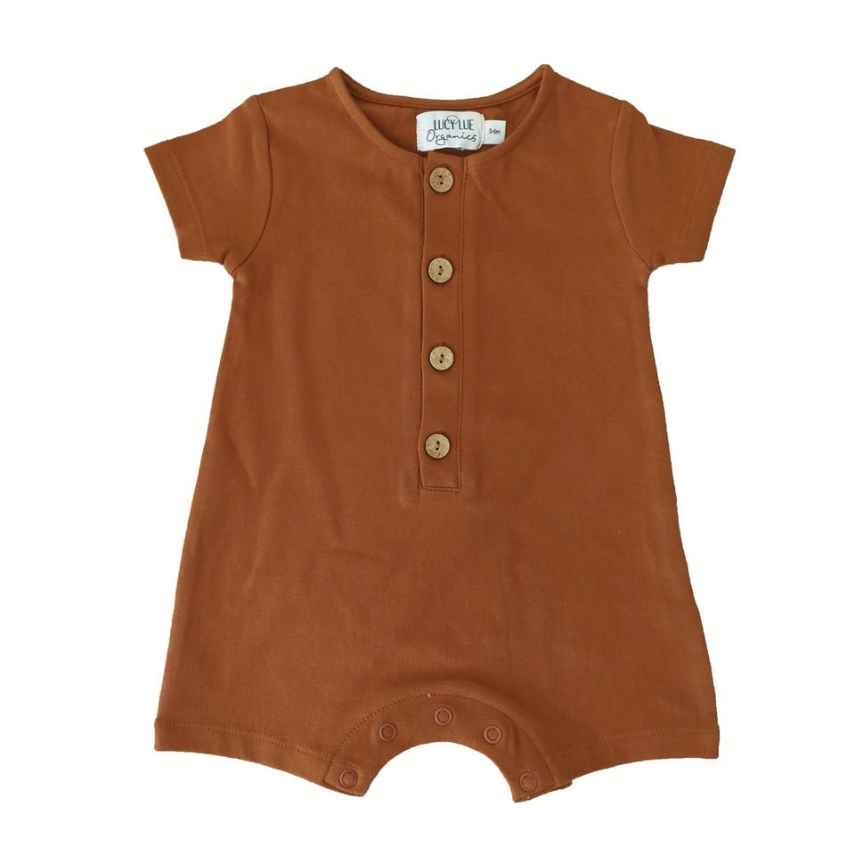 organic short sleeve baby romper - Button, Brown, Baby & Toddler Clothing, One-piece garment, Overall | Everetts Place