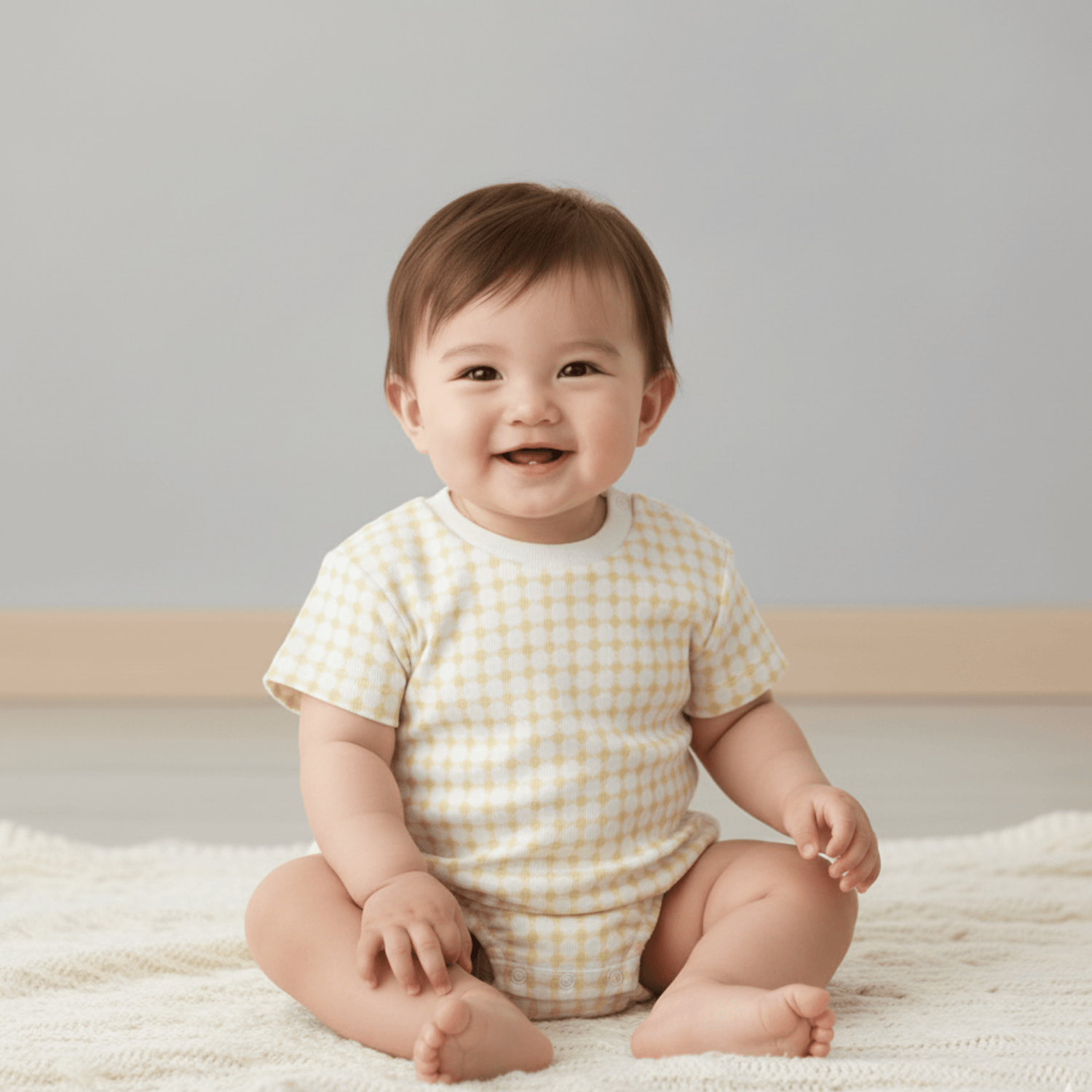 Organic Short Sleeve Bubble Romper - Dotty Gingham - Sleeve, Baby & Toddler Clothing, Facial expression, Child, Toddler | Everetts Place