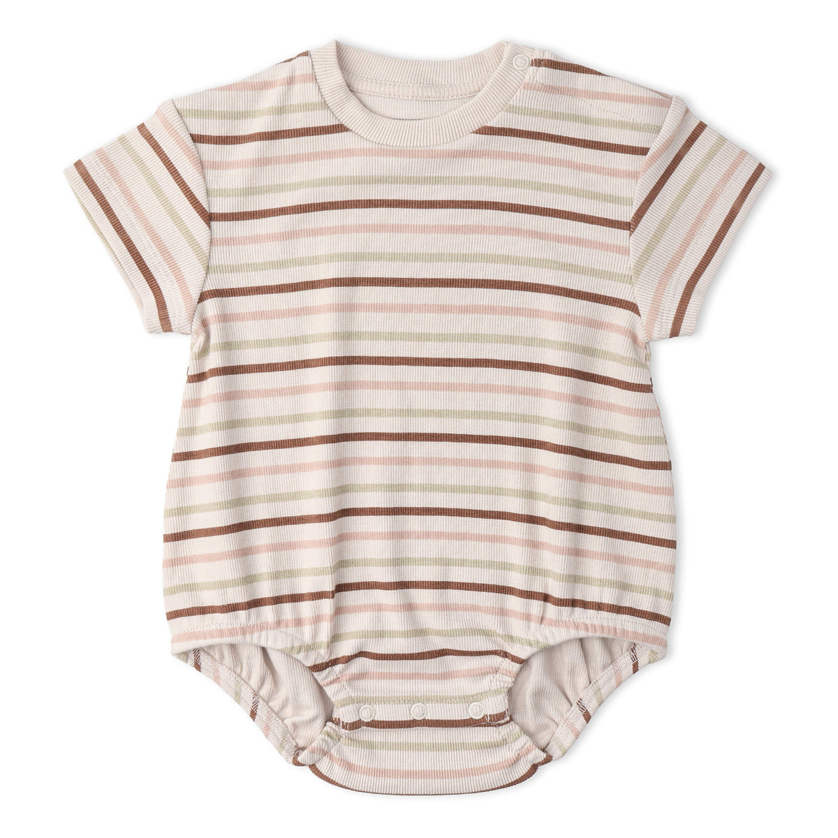 Makemake Organics Organic Short Sleeve Bubble Romper - Terra Stripes