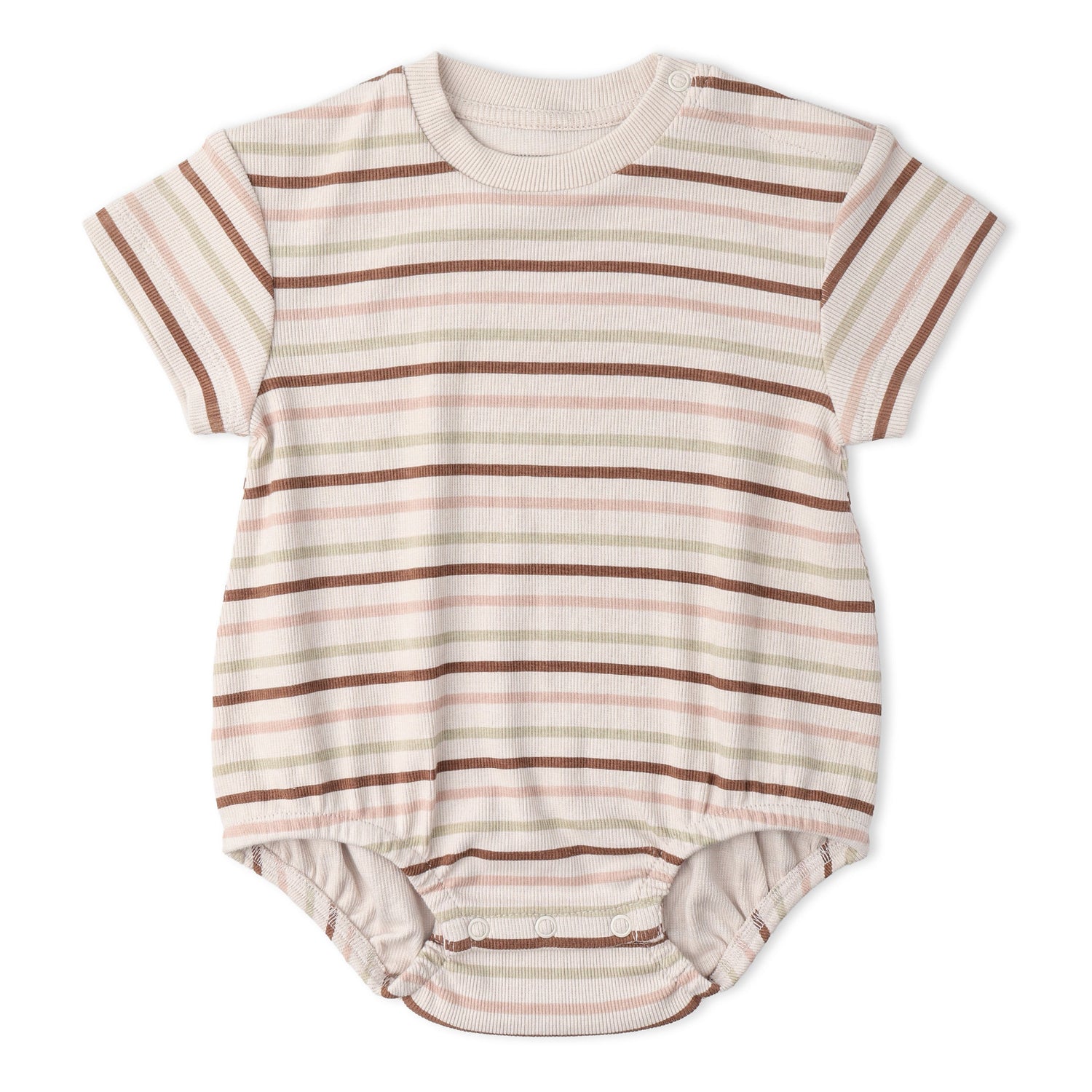 Makemake Organics Organic Short Sleeve Bubble Romper - Terra Stripes