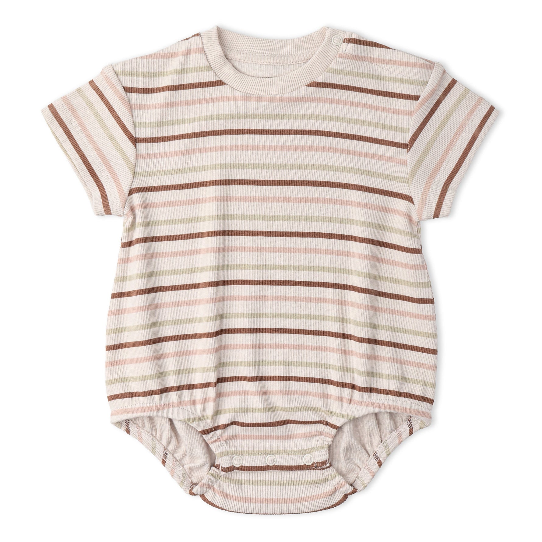 Makemake Organics Organic Short Sleeve Bubble Romper - Terra Stripes