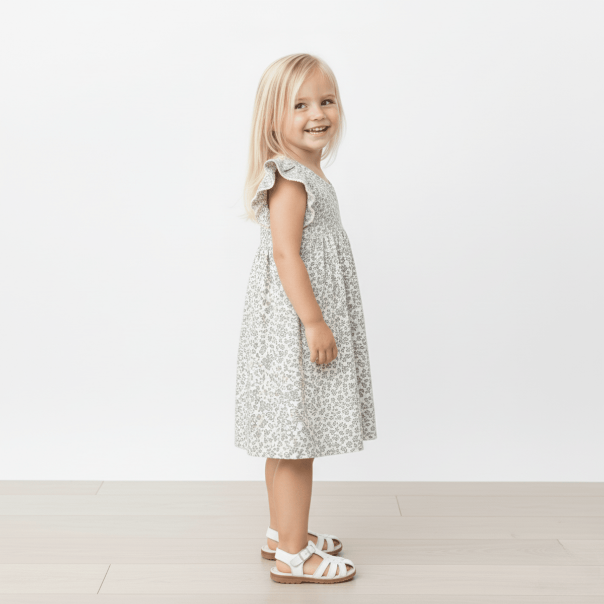 Makemake Organics Organic Short Sleeve Flutter Dress - Tulle Floral