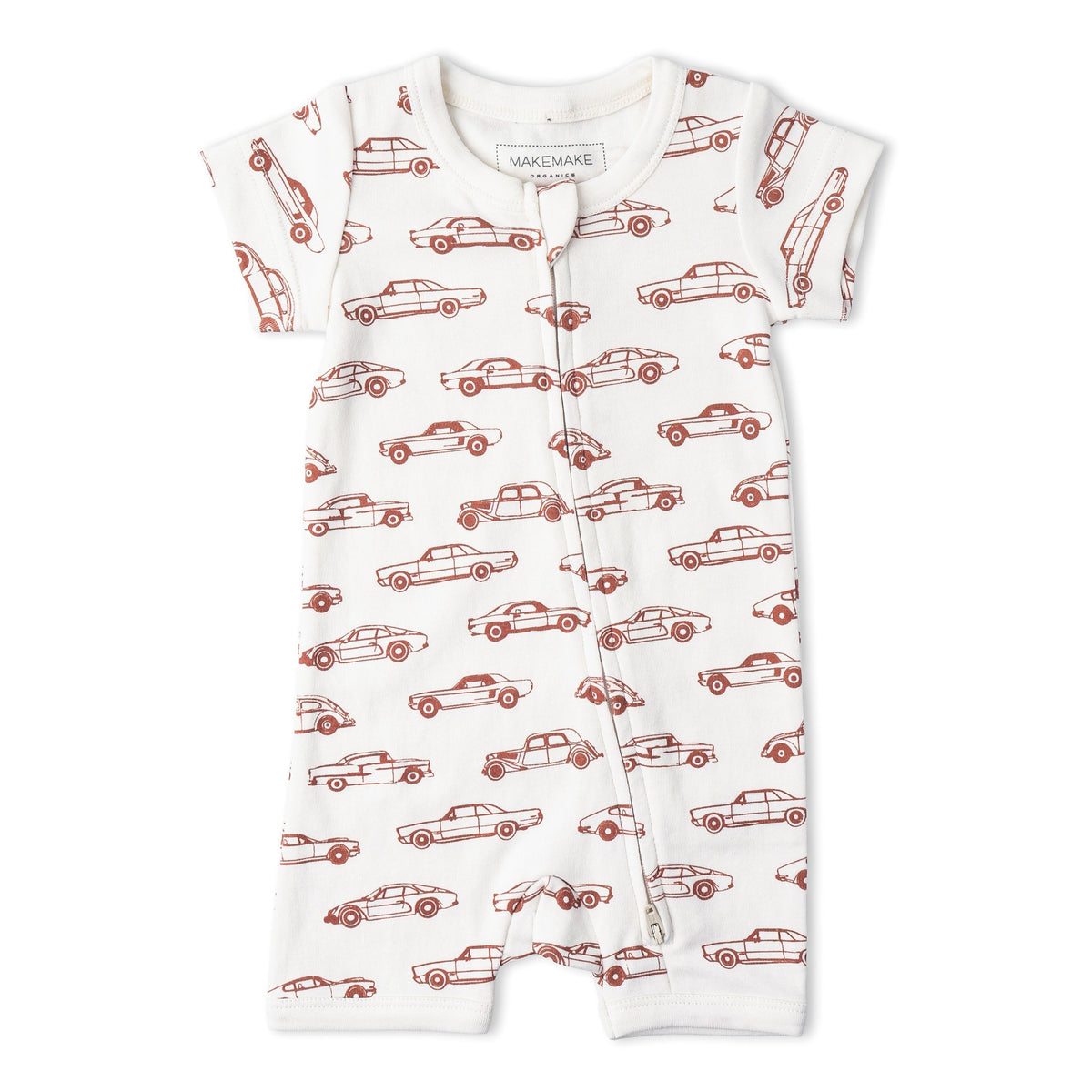 Makemake Organics Organic Short Zip Romper - Cars