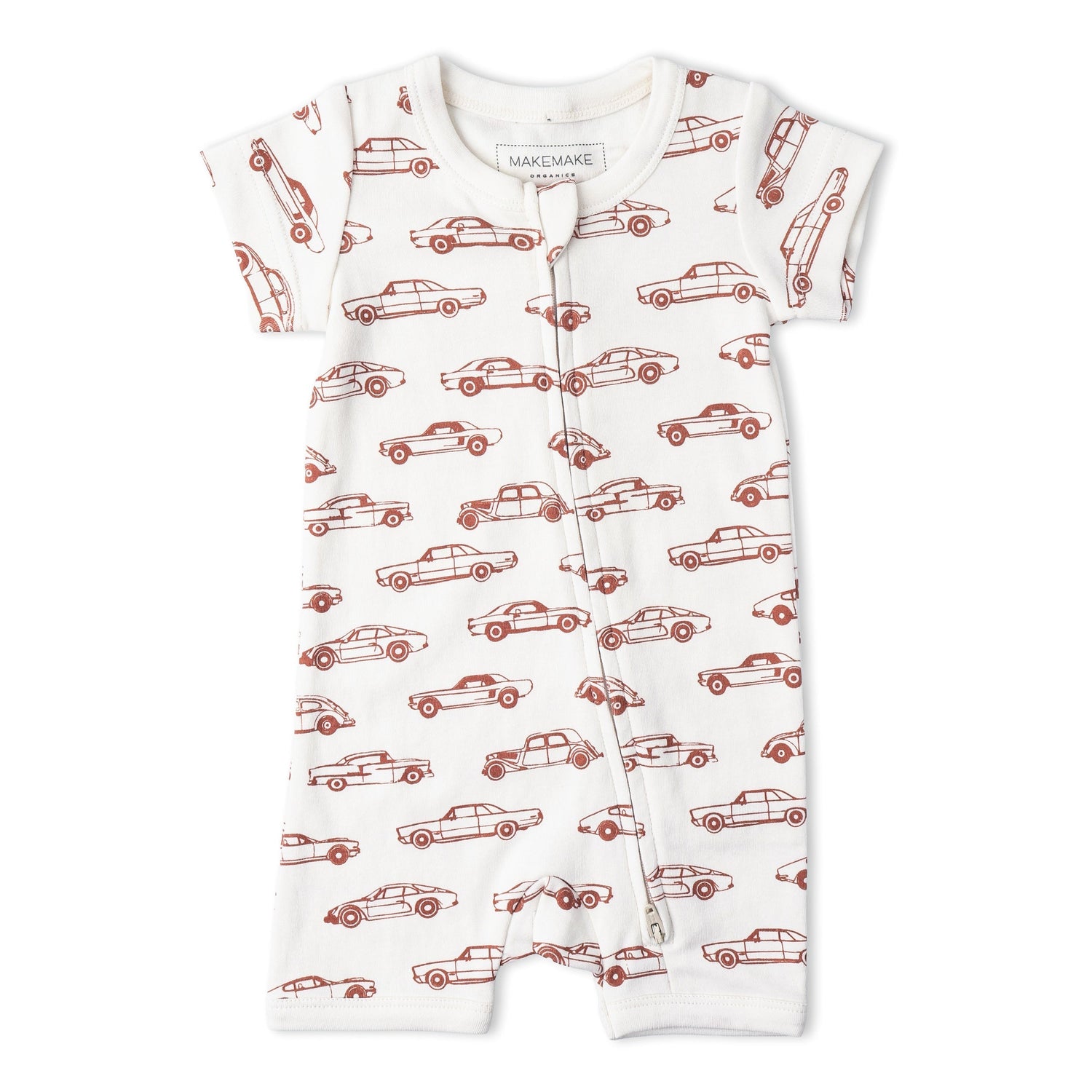 Makemake Organics Organic Short Zip Romper - Cars