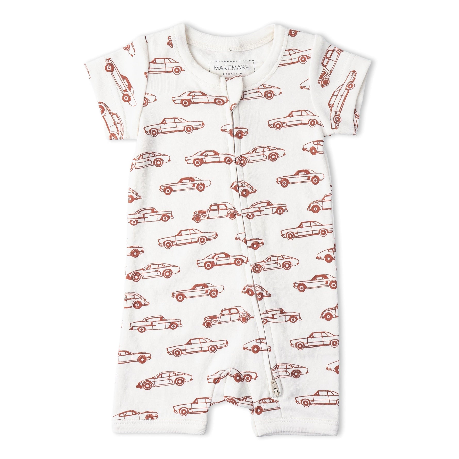 Makemake Organics Organic Short Zip Romper - Cars