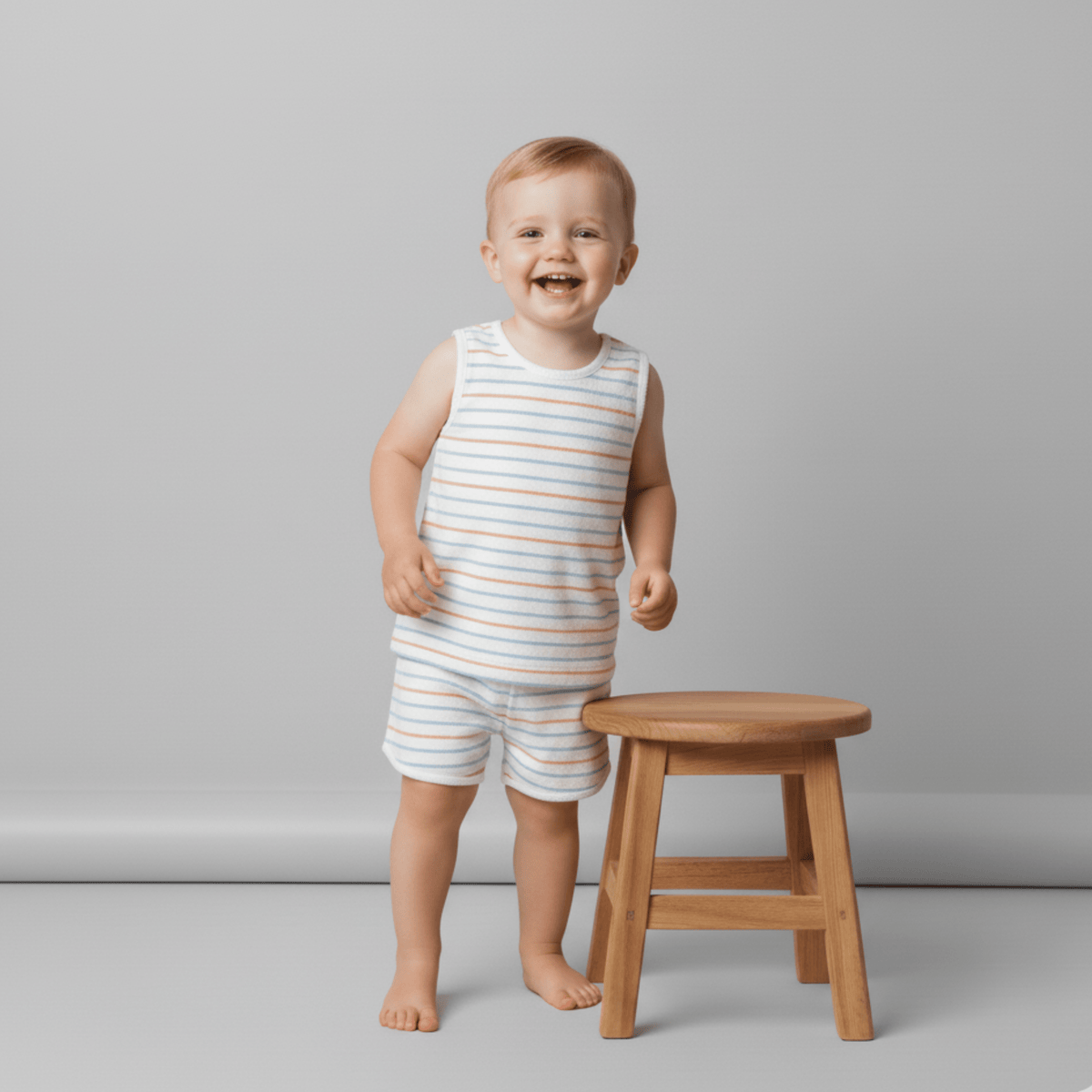 Organic Sleeveless Tee & Shorts Set - Cabana Stripes - Baby & Toddler Clothing, Child, Knee, Toddler, Elbow | Everetts Place