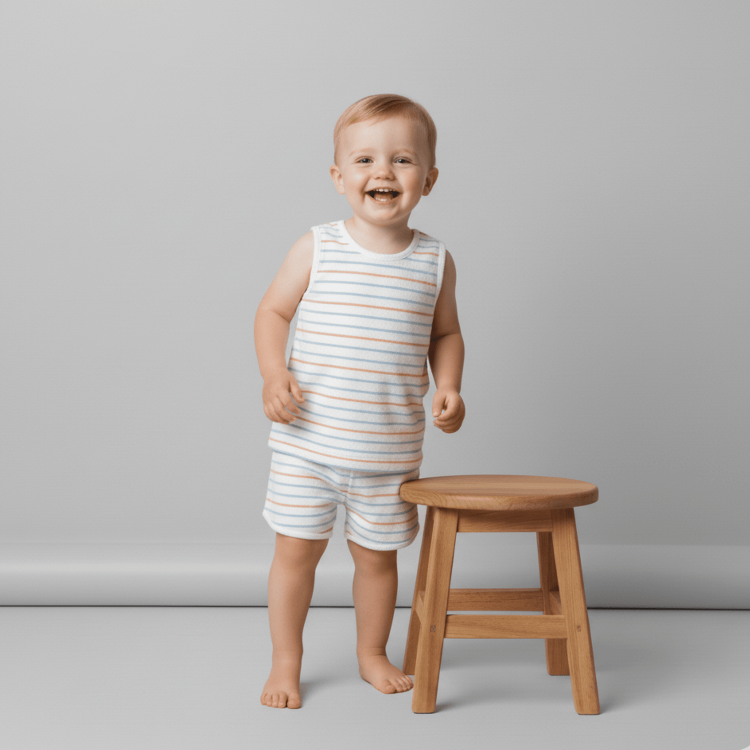 Organic Sleeveless Tee & Shorts Set - Cabana Stripes - Baby & Toddler Clothing, Child, Knee, Toddler, Elbow | Everetts Place