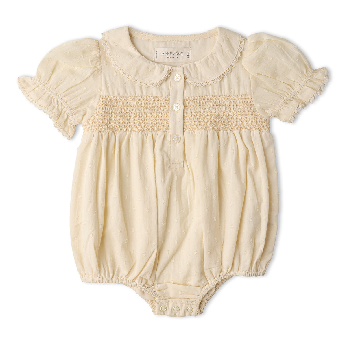 Makemake Organics Organic Smocked Button Romper - Butter Yellow