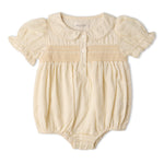 Makemake Organics Organic Smocked Button Romper - Butter Yellow