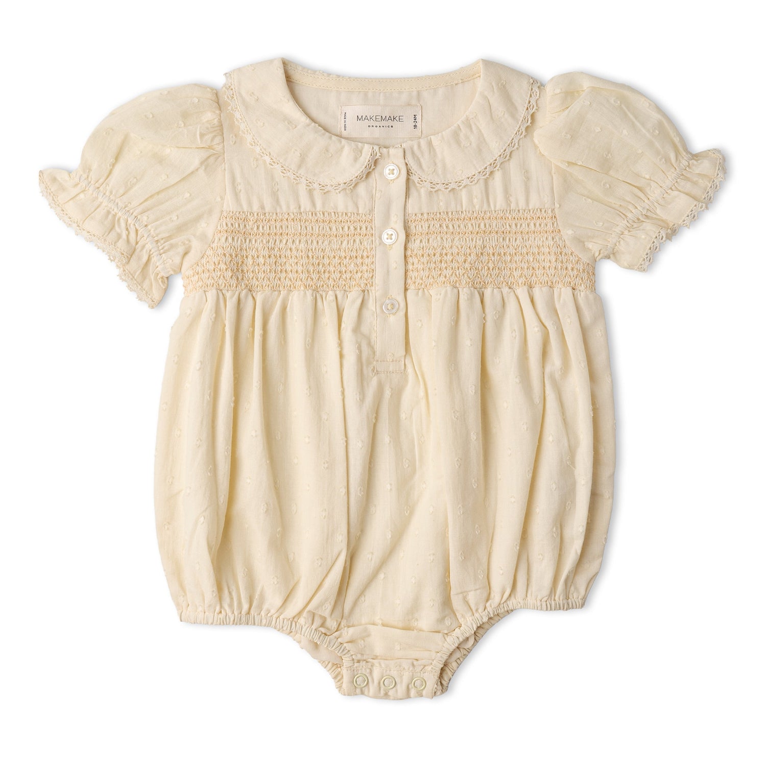 Makemake Organics Organic Smocked Button Romper - Butter Yellow