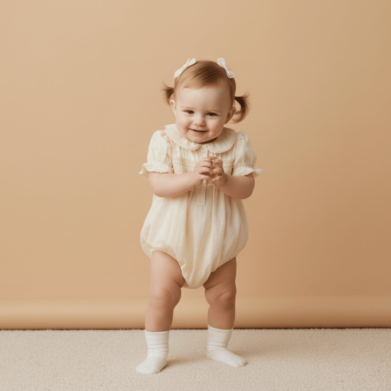Makemake Organics Organic Smocked Button Romper - Butter Yellow