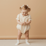 Makemake Organics Organic Smocked Button Romper - Butter Yellow