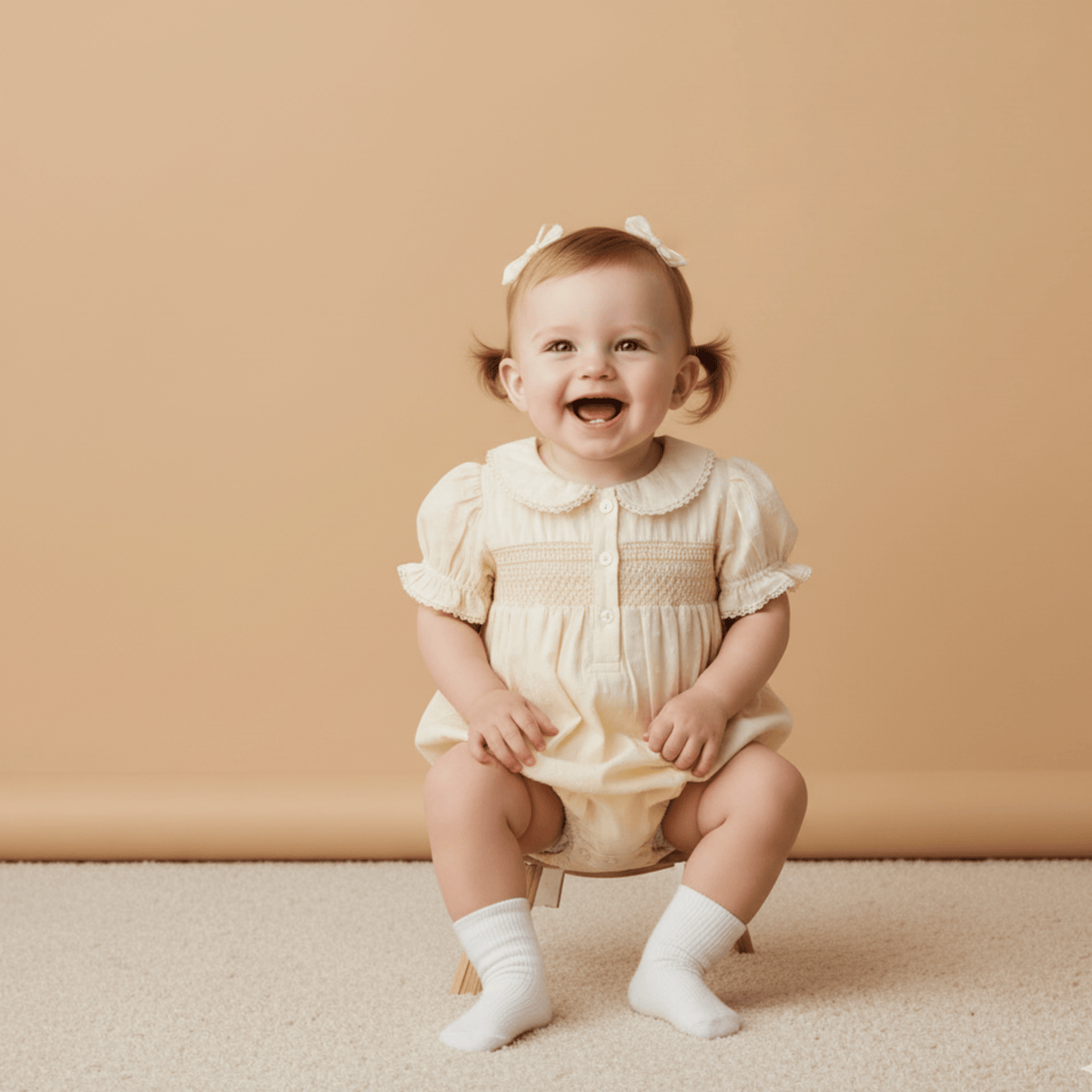 Makemake Organics Organic Smocked Button Romper - Butter Yellow